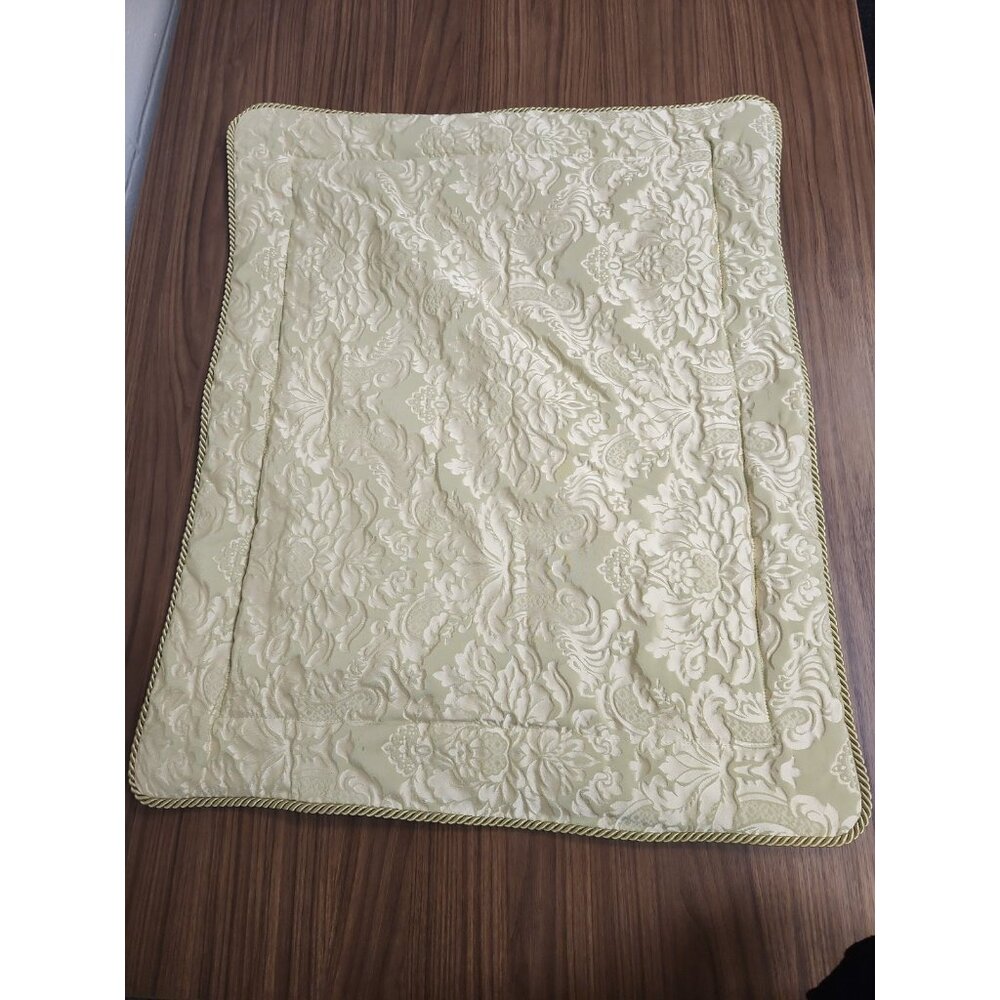 Set of Croscill Standard Pillow Shams Kiwi Green Damask Print Braided Cord Edge
